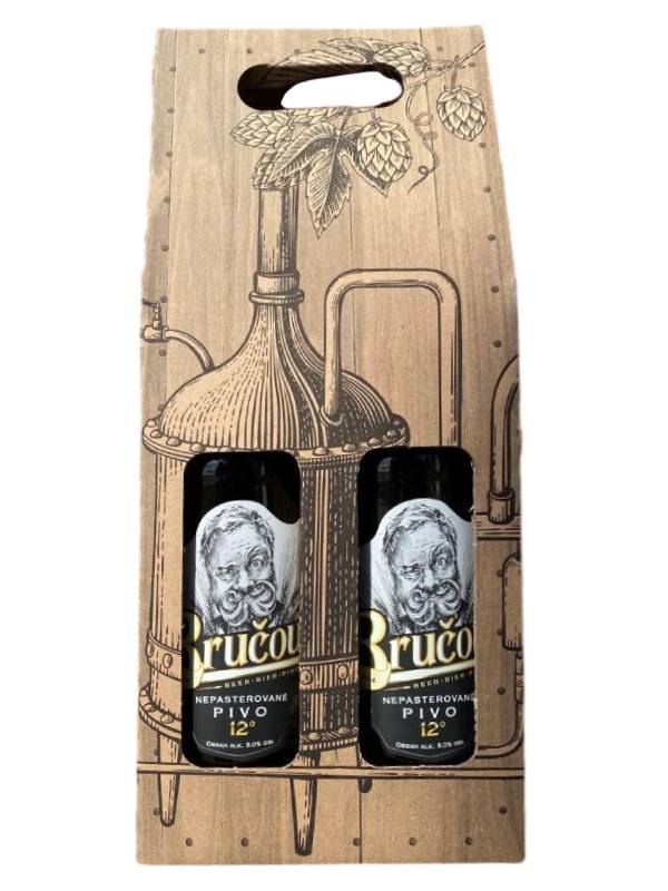 Dárková krabička na 2 láhve piva Bručoun 1 litr