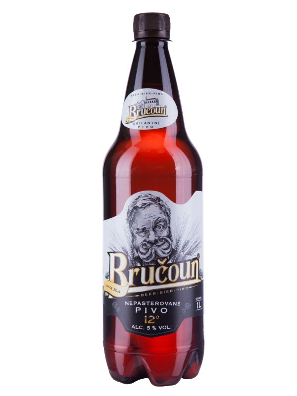 Pivo Bručoun 12° – nepasterovaný český ležák plzeňského typu s výraznou hořkostí, dvakrát chmelený, 5 % alc.